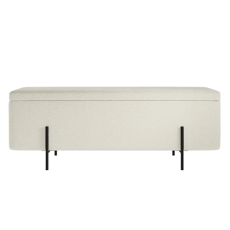 LPD Lola Storage Ottoman Bench Ivory Boucle Matte Black view 2