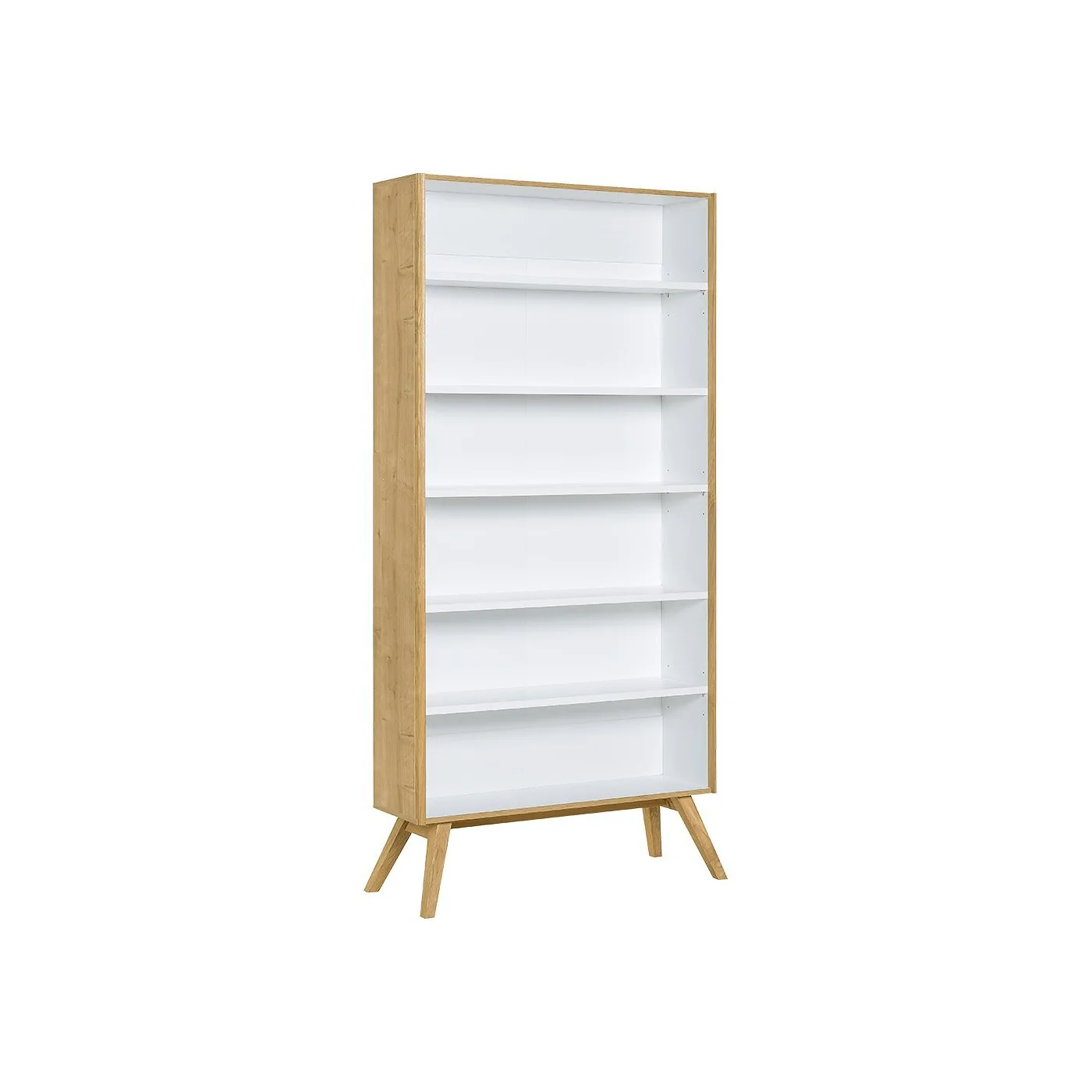 Vox Nature Tall Wooden Bookcase in White & Oak Effect image 2