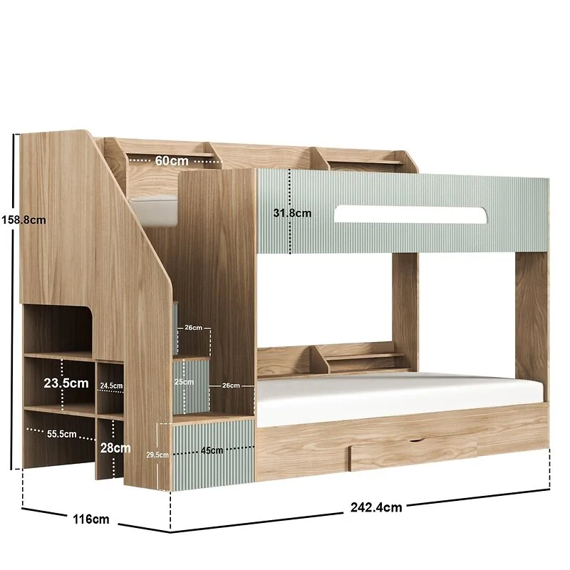 Flair Finn Staircase Bunk Bed Oak and Green image 7