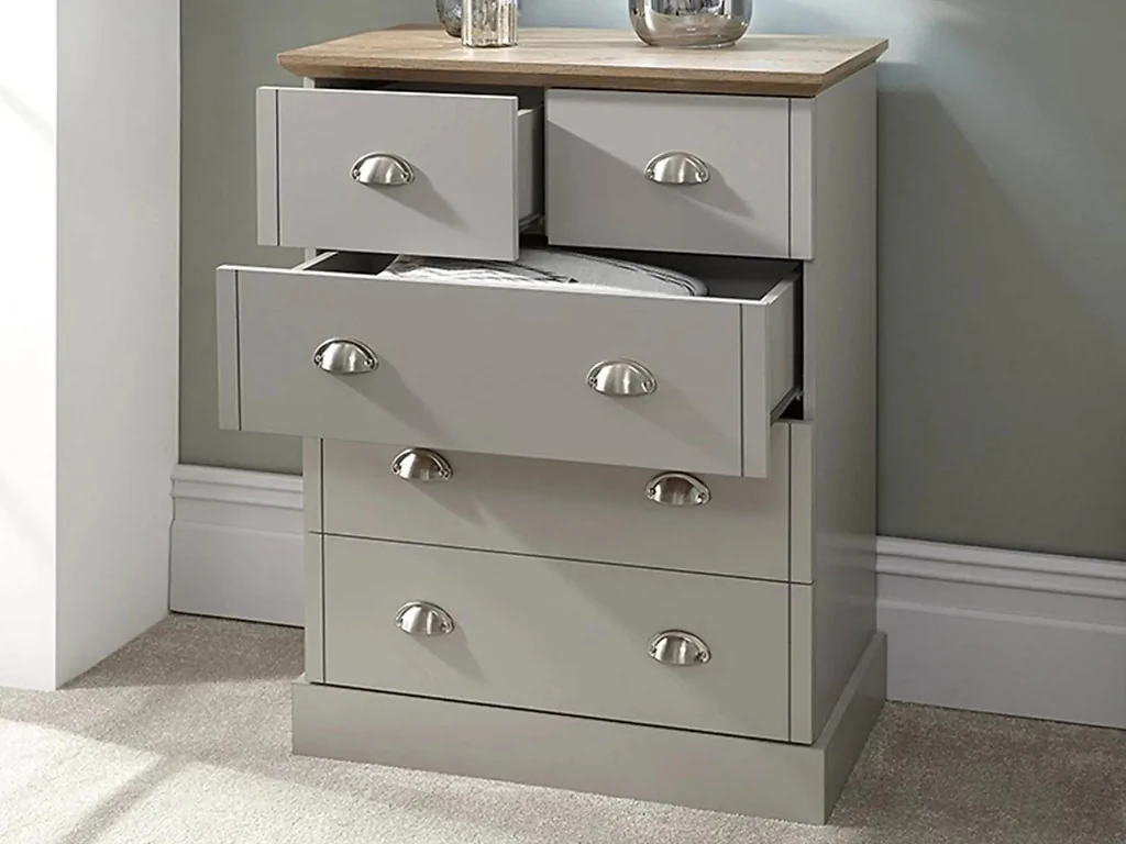 GFW Kendal 5 Drawer Chest with painted finish  oak effect top