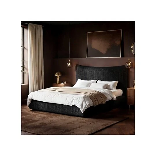 SOLACE+CO Miller Curved Headboard Bed Black Chenille