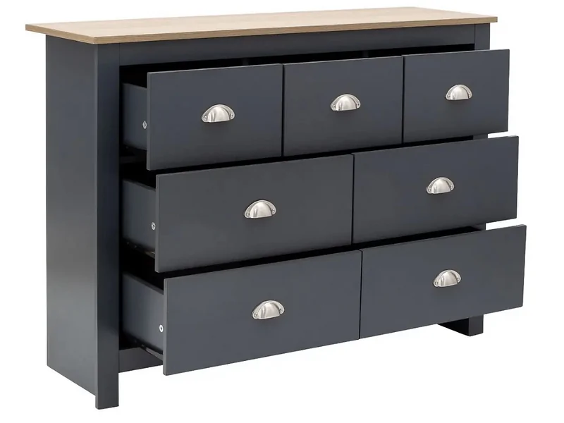 GFW Lancaster 7 Drawer Merchants Chest in Slate Blue with Oak Effect