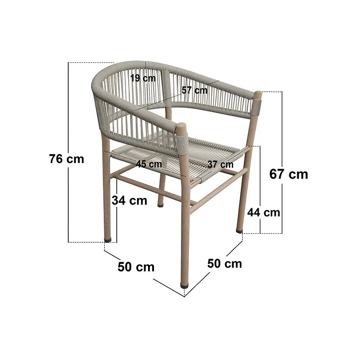 Dimensions diagram: SOLACE+CO Hana Round Table & Lita Chairs Garden Dining Set