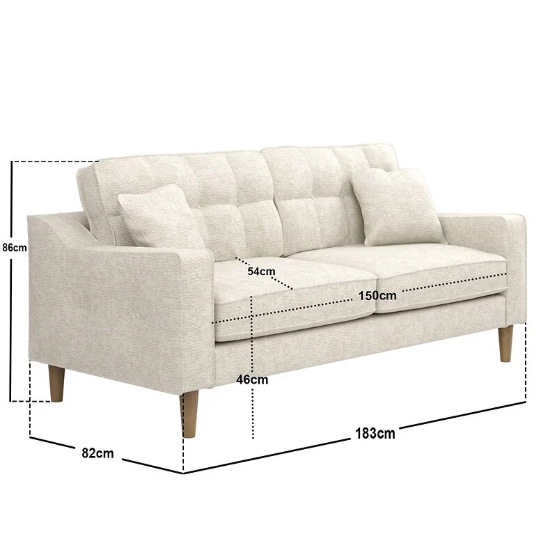 Flair Jude 3 Seater Midcentury Beige Fabric Sofa image 5