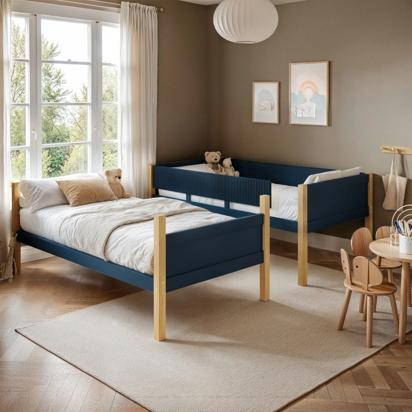 Flair Mateo Detachable Ribbed Bunk Bed Oak & Navy image 3