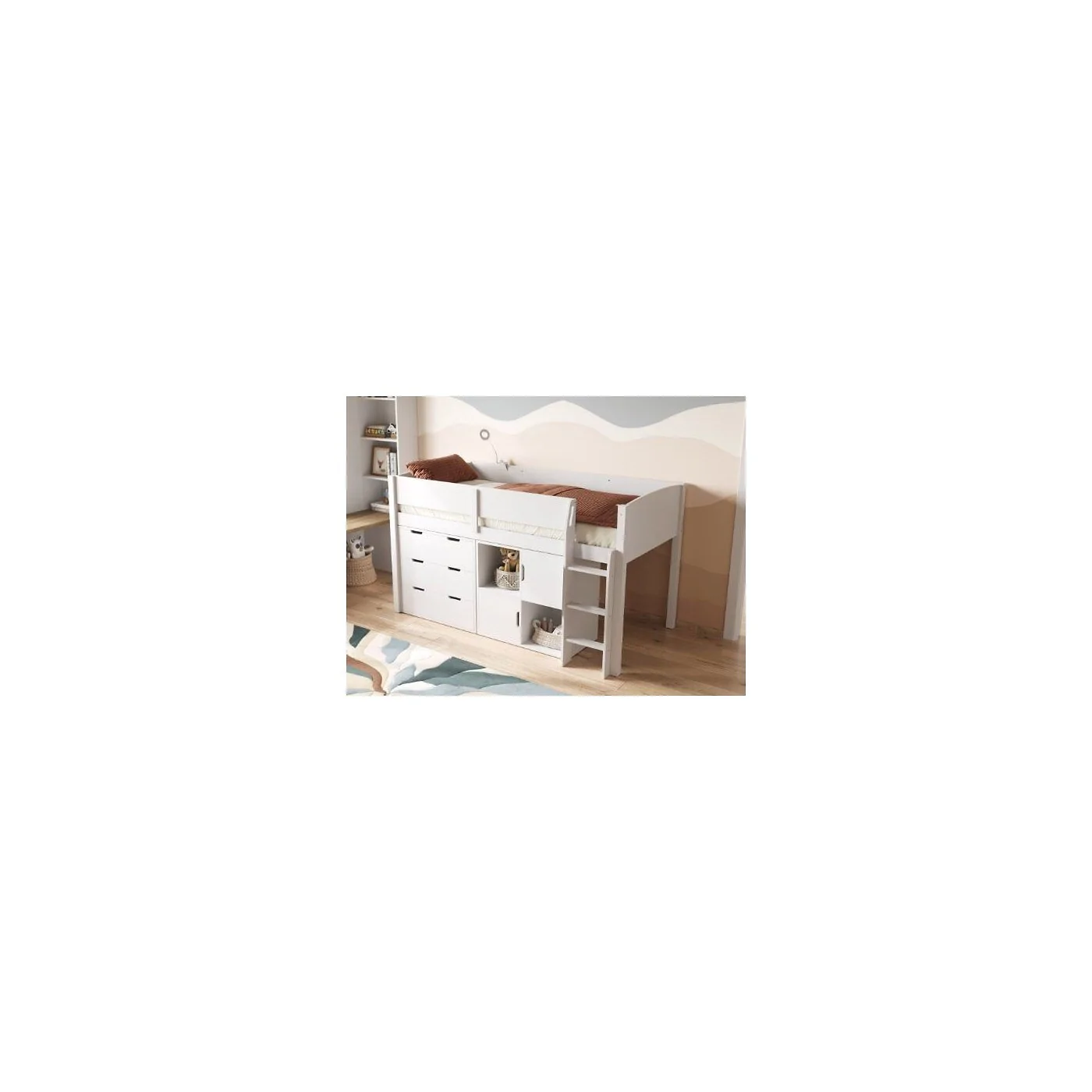 Flair Loop Midsleeper Bed Full Set With 2 Doors - White