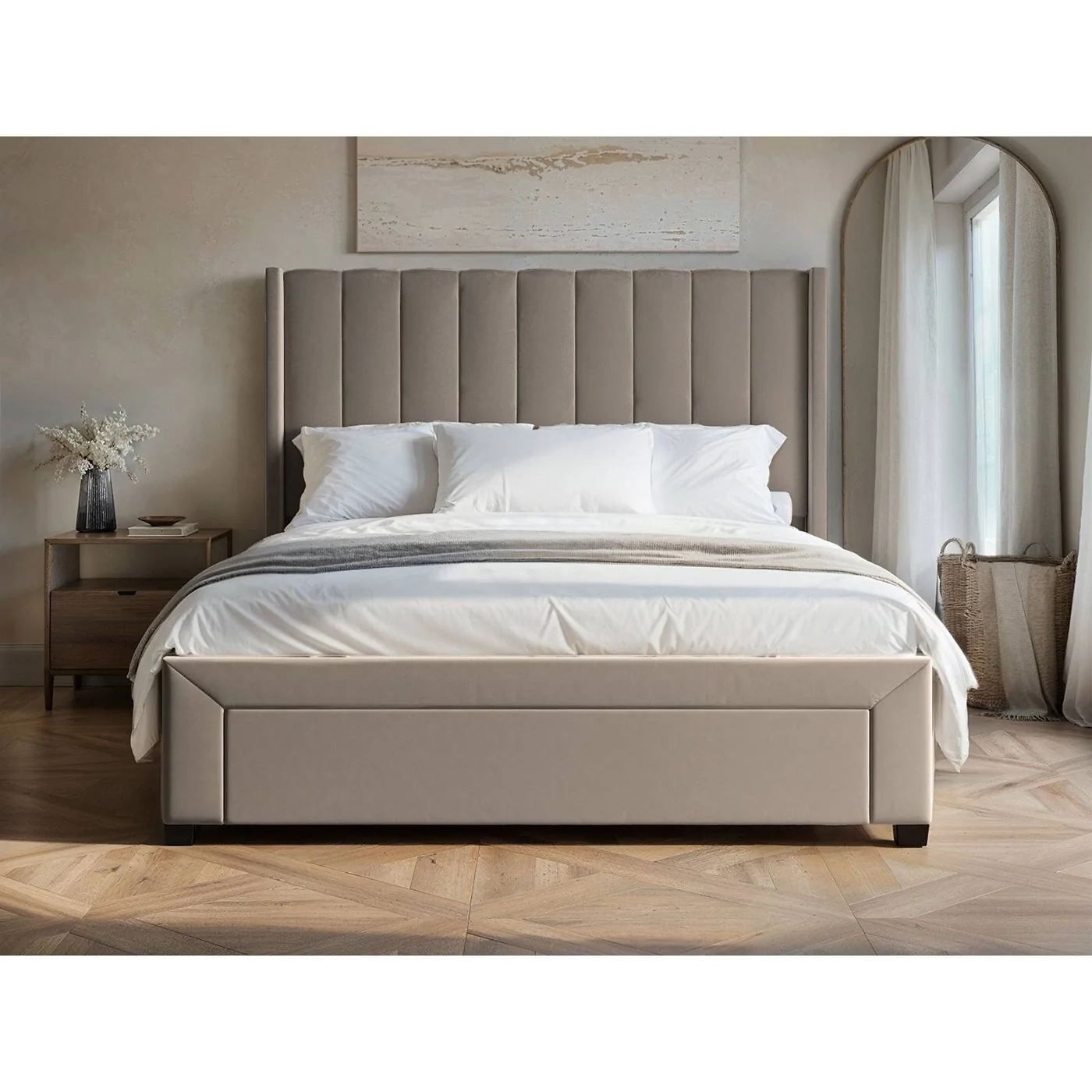 Flair Tiggy Storage Bed with Winged Headboard Beige Velvet image 9