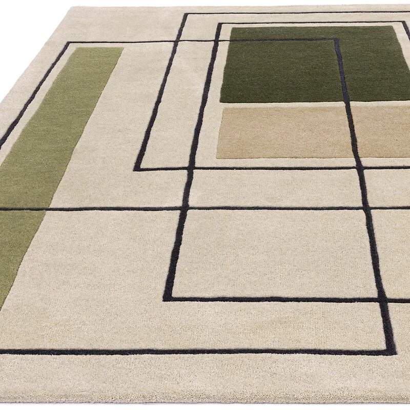 Asiatic London Reef Outline Khaki Olive Geometric Wool Rug RF21 image 3