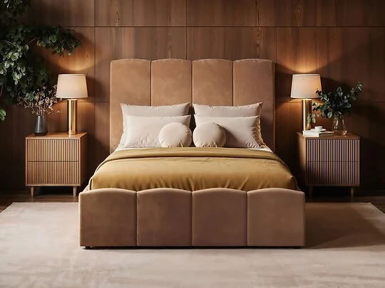 SOLACE+CO Enrica Velvet Upholstered Panel Bed Frame
