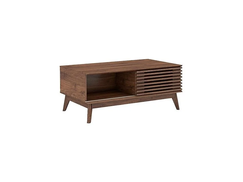 LV41 Columbian Walnut coffee table with sliding slatted door and open storage