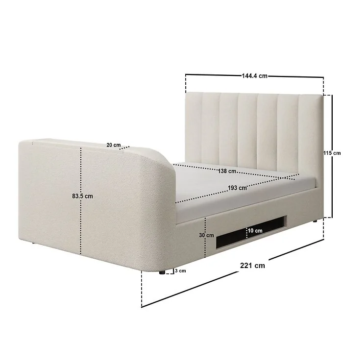 Dimensions diagram: Flair Megane Boucle Side Lift TV Ottoman