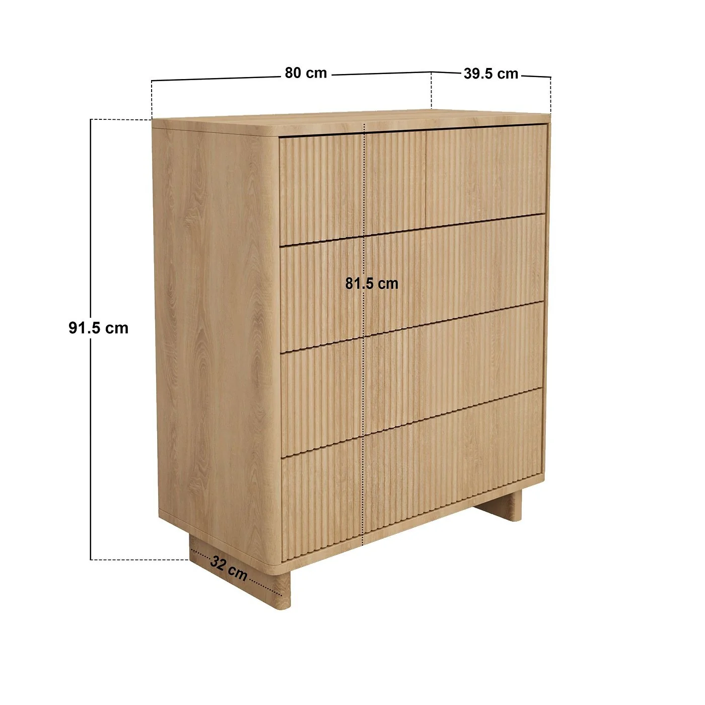 SOLACE+CO Velmor Ribbed Chest of 5 Drawers Oak image 6