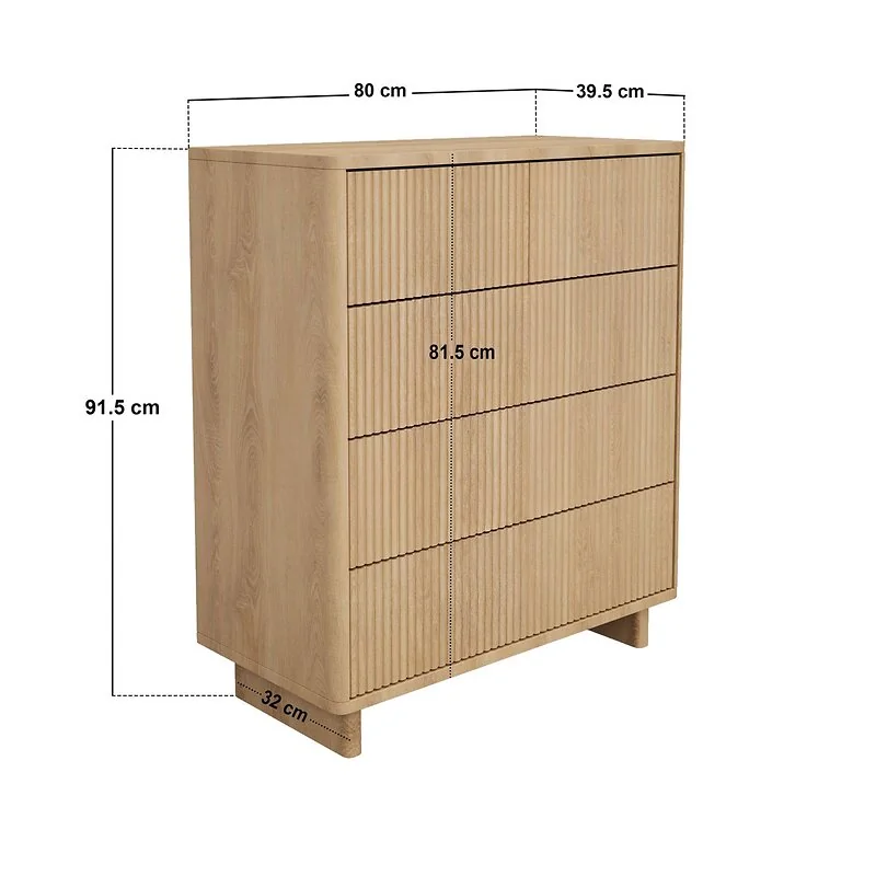 SOLACE+CO Velmor Ribbed Chest of 5 Drawers Oak image 6