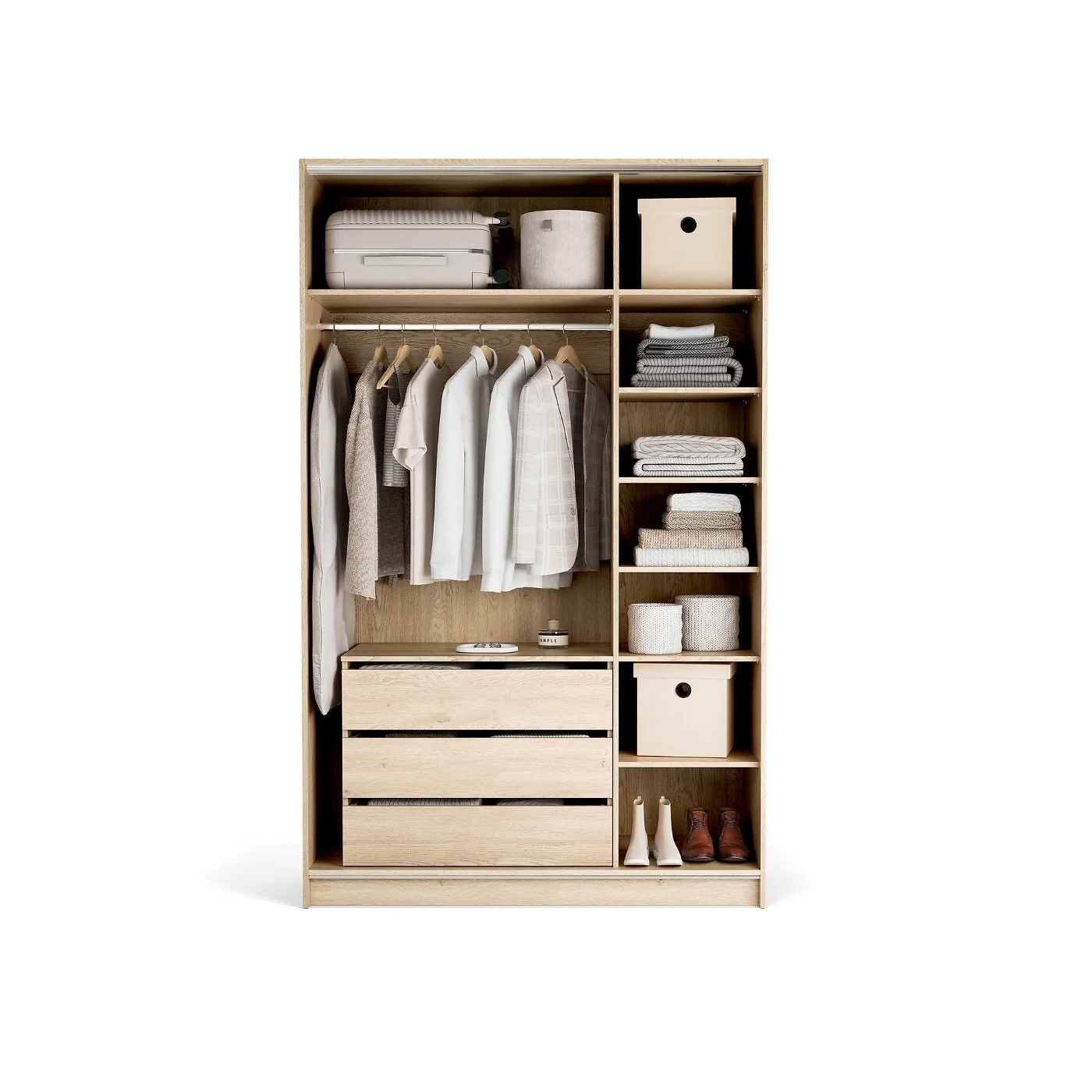 Vox Wardrobe 140x225 Stor MAXI interior long handle metal black body oak front white image 2
