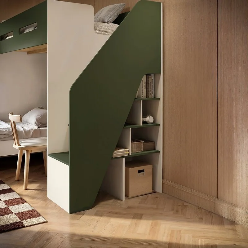 Flair Alpha Staircase L Shaped Bunk Bed with Desk Green & Beige image 3