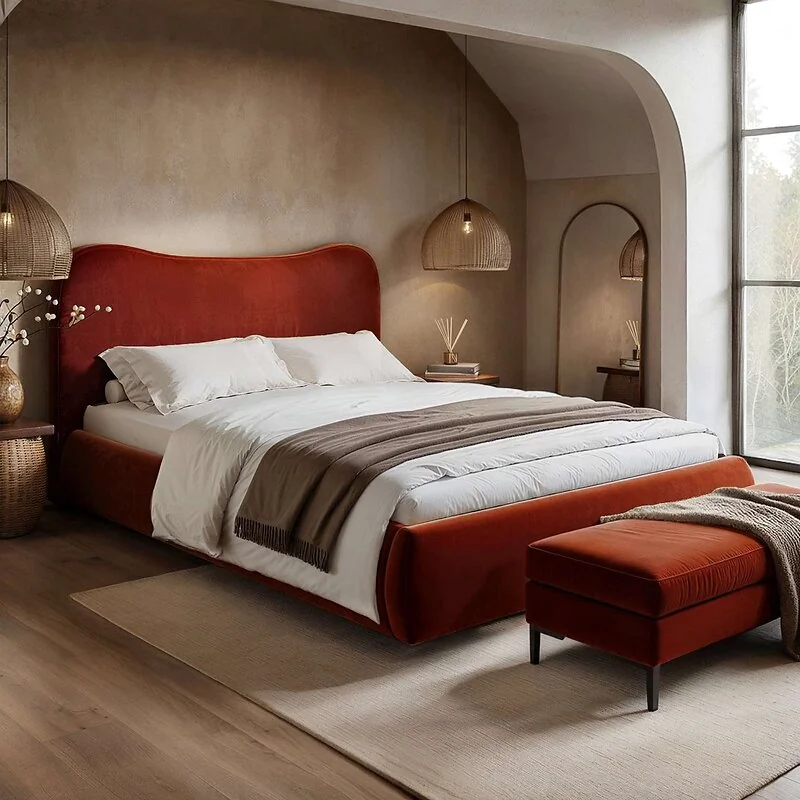 SOLACE+CO Ember Ottoman Bed Orange Velvet