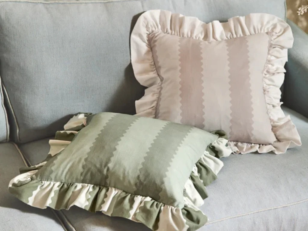 Furn Birdie Cotton Slub Stripe Ruffle Polyester Cushion