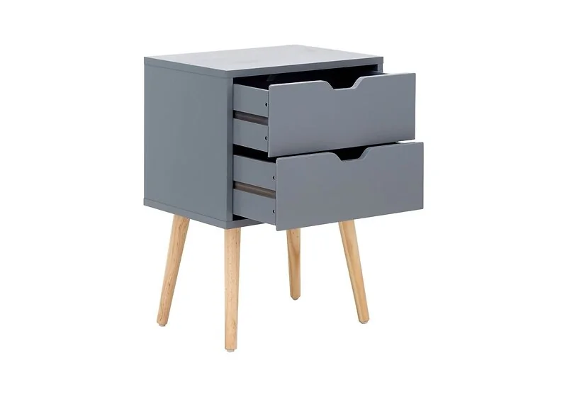 2 drawer minimalist bedside tables with wooden legs