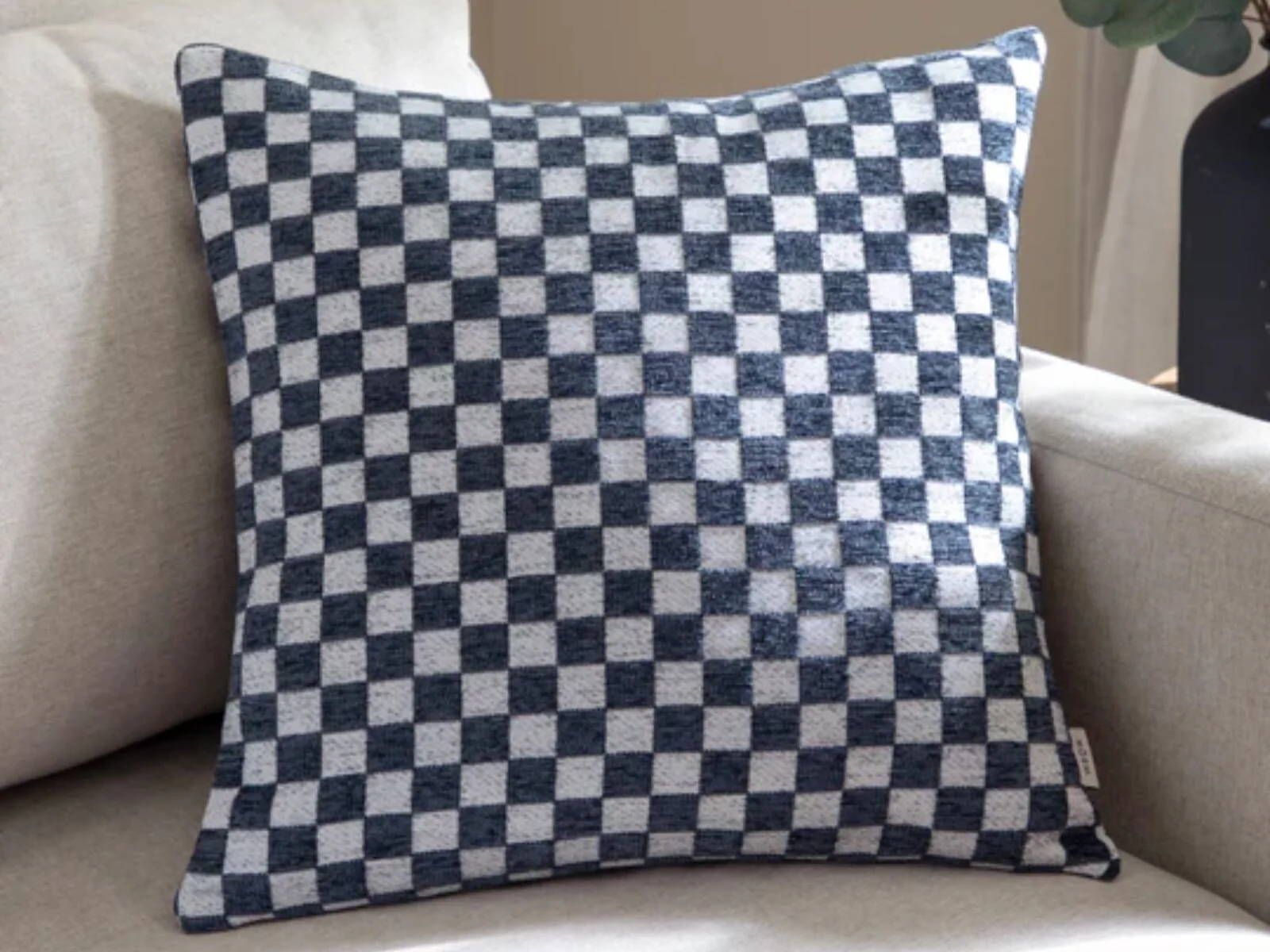 HÖEM Larro 45 x 45cm Feather Cushion with Checkerboard Chenille Jacquard – view 4