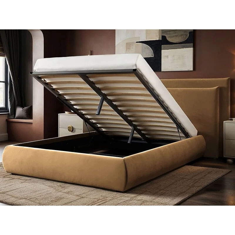 SOLACE+CO Sigrid Ottoman Storage Bed with Cushion Headboard Sand Velvet image 2