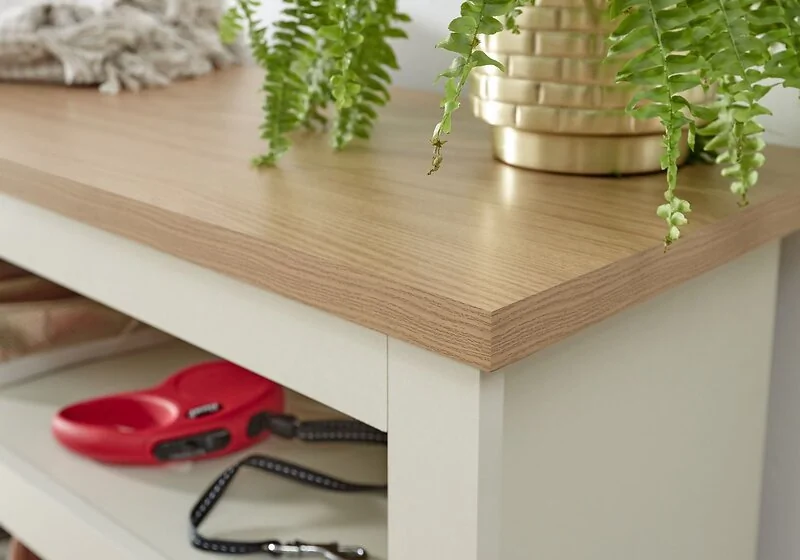 GFW Lancaster shoe storage bench with oak-effect top