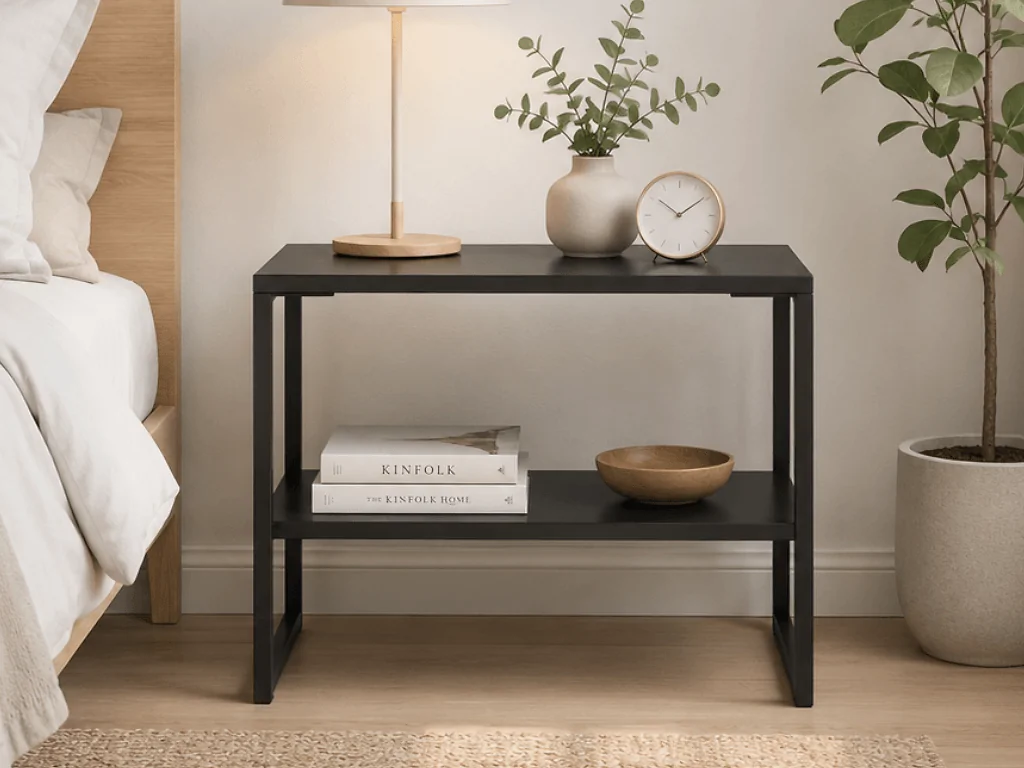 Welcome Furniture Diego Double Open Midi Bedside Table in Black with open shelving
