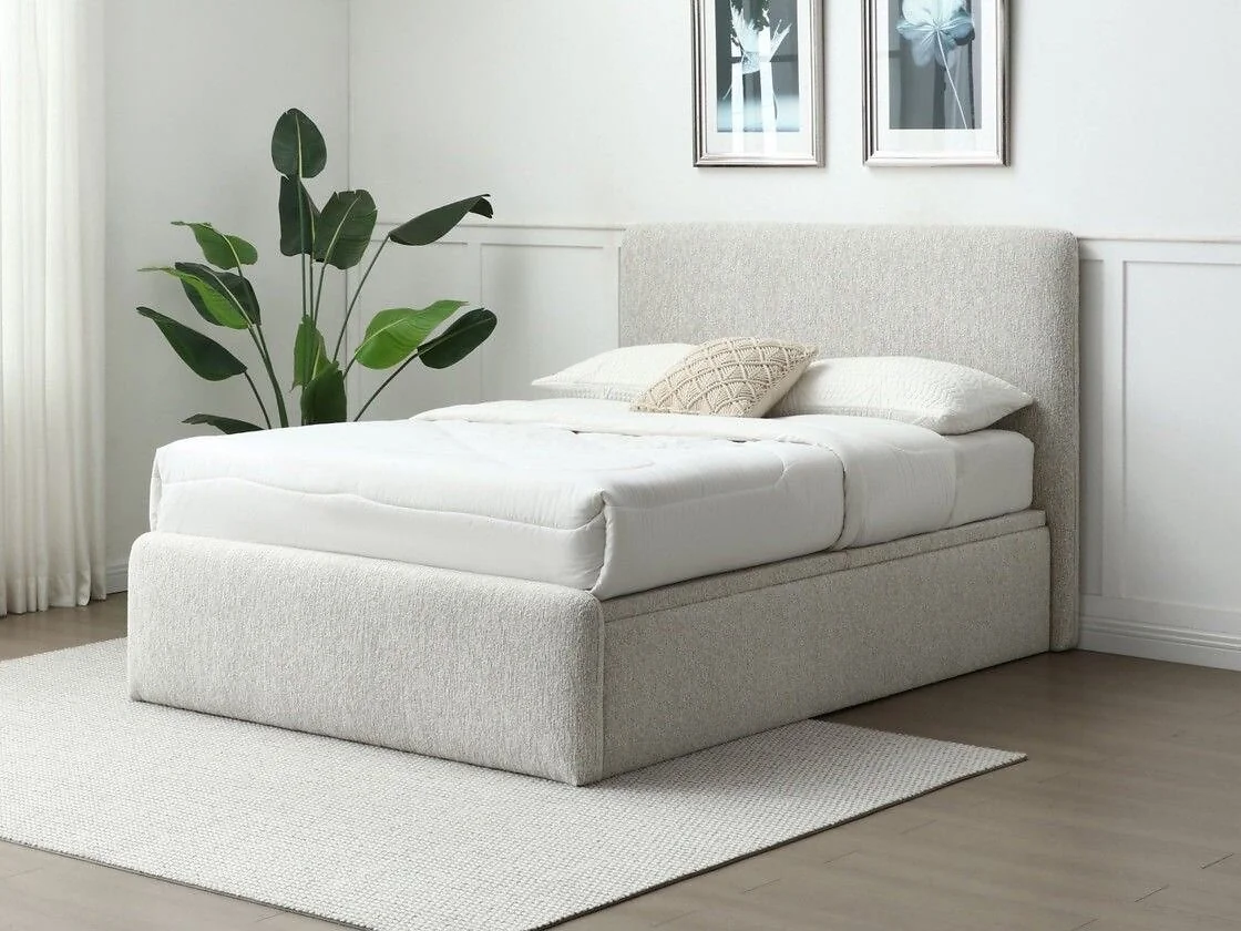 Kyoto Belle Double End-Lift Ottoman Bed Natural Woven Chenille