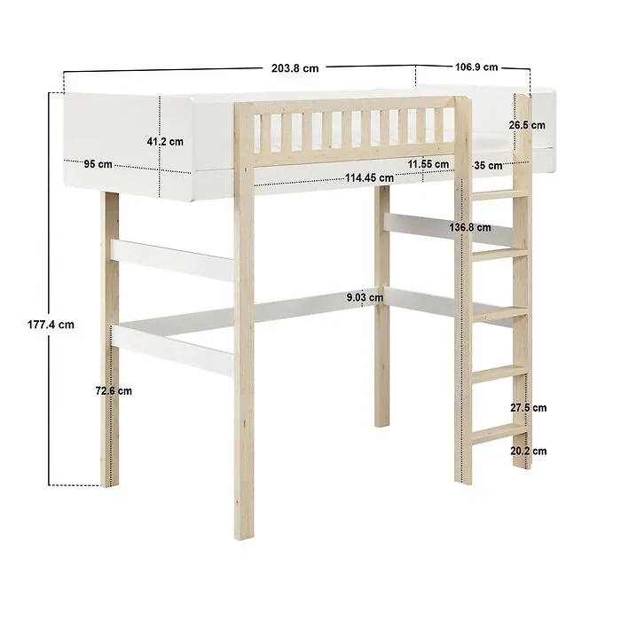 Dimensions diagram: Noomi Kayla High Sleeper Bed White (FSC-Certified)