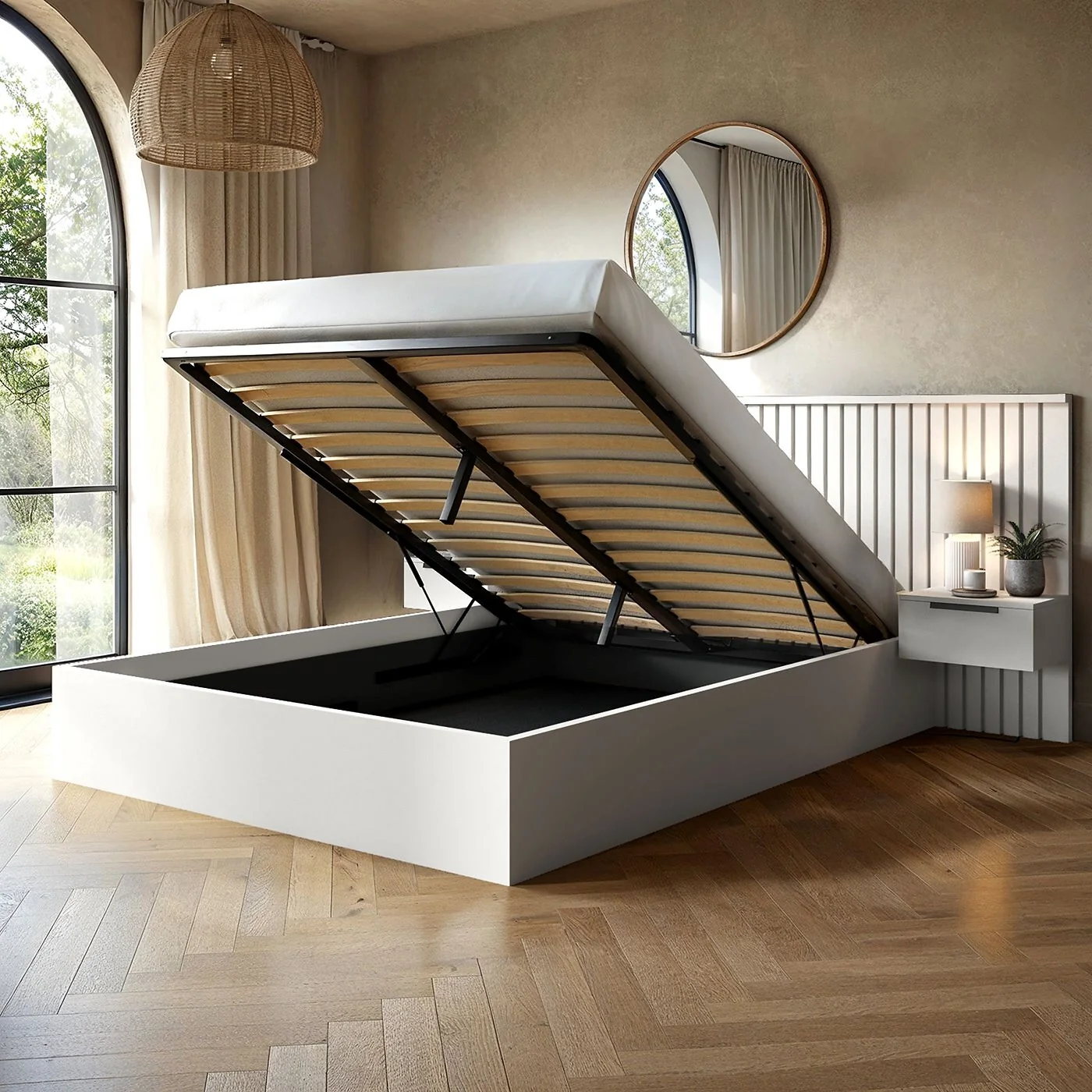 Solace+Co Taylor Hotel Ottoman Bed with Side Tables White image 2