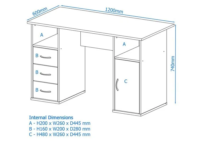 Dimensions diagram: Alphason Maryland Computer Workstation