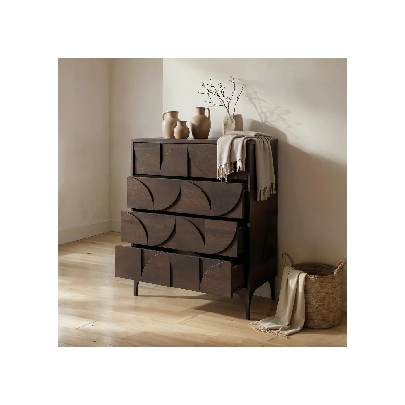 SOLACE+CO Leon Geometric Chest of Drawers Walnut image 3