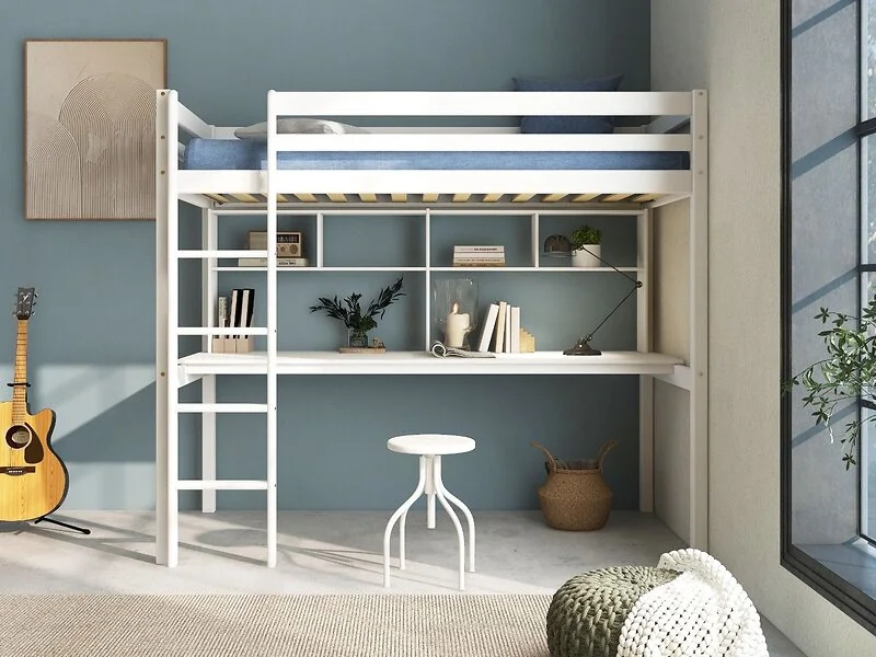 high sleeper loft bed with desk and shelves