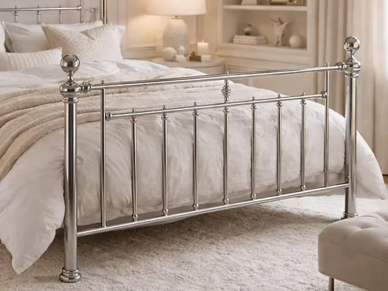 Traditional metal bed frame with high headboard
