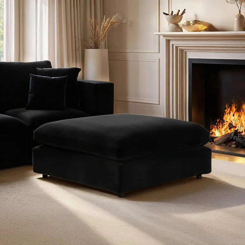 SOLACE+CO Asher Large Square Upholstered Footstool 