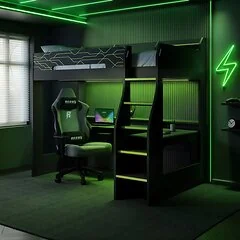 Recoil Ultimate Vivid Gaming High Sleeper with Desk Charcoal & Green