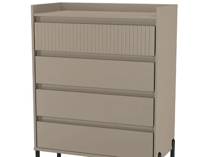 Modern bedroom storage unit with smooth drawers