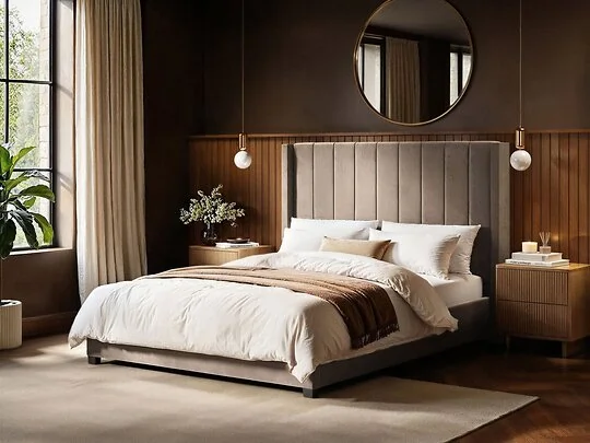 Flair Tiggy Beige Velvet Ottoman Bed with Winged Headboard