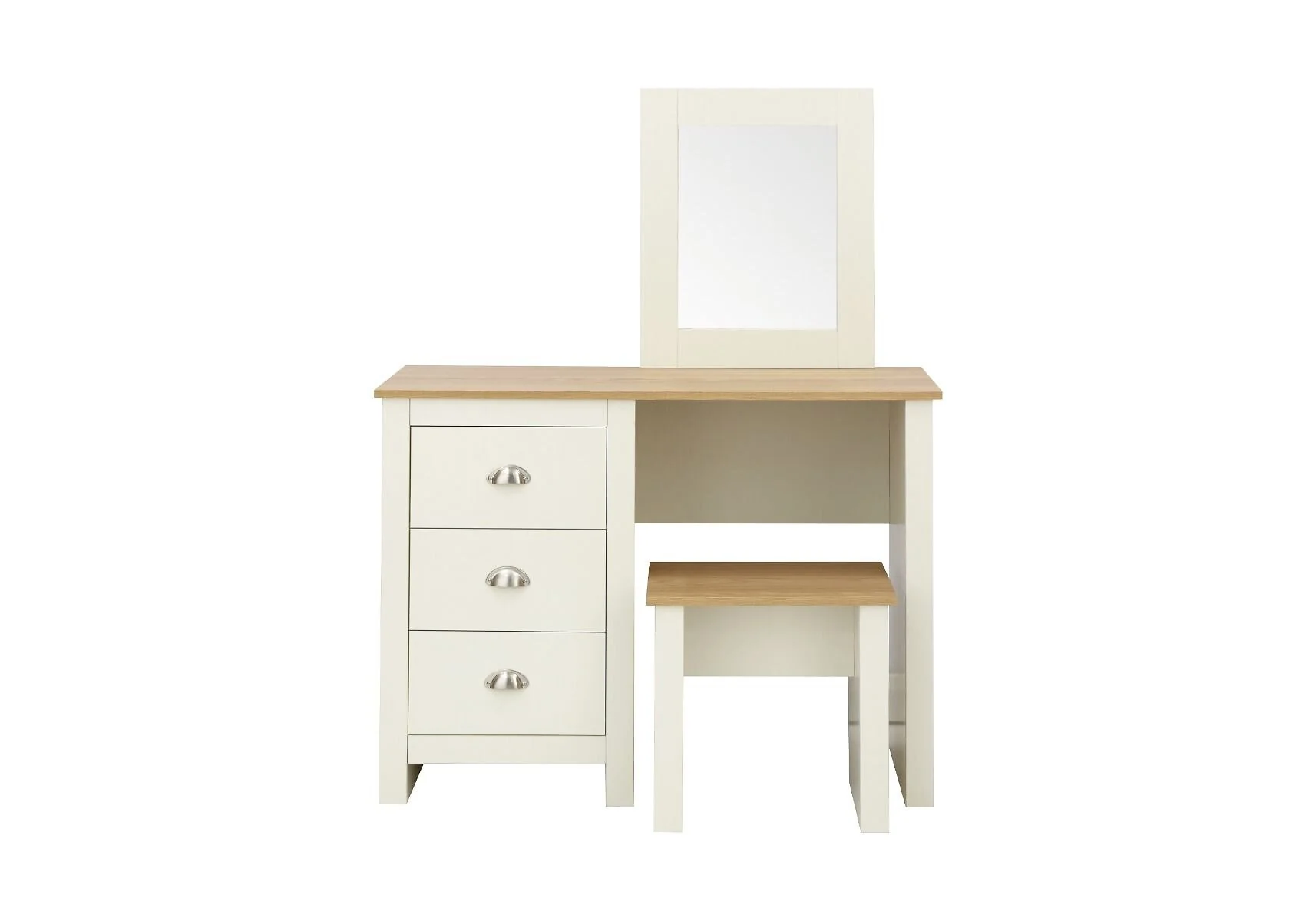 GFW Lancaster dressing table set with mirror stool and three drawers