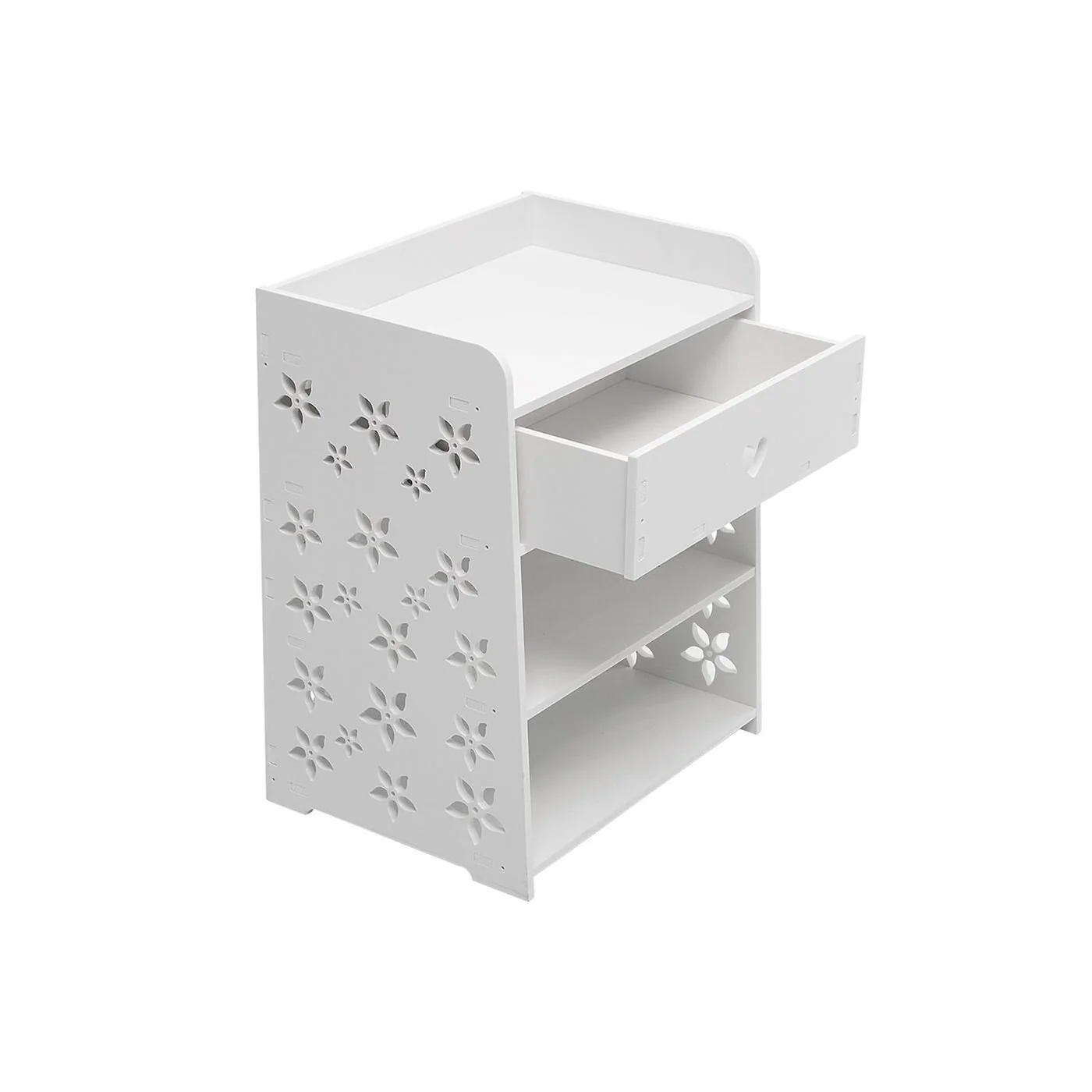 Living & Home Hollow Carved Flower Pattern Side Table Nightstand with Drawer for Bedroom image 7