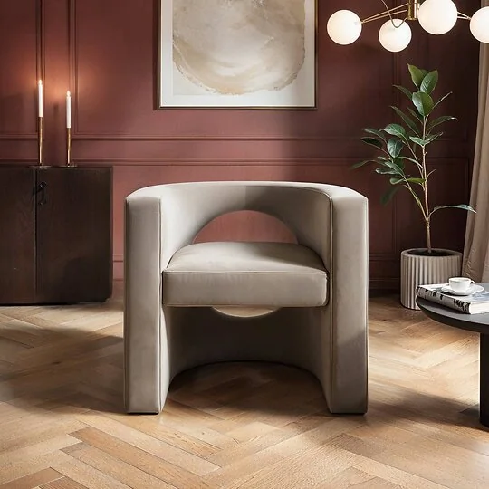 SOLACE+CO Leela Modern Accent Chair Beige Velvet