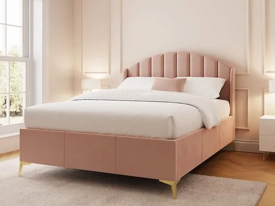GFW Pettine upholstered ottoman storage bed with scalloped wingback headboard