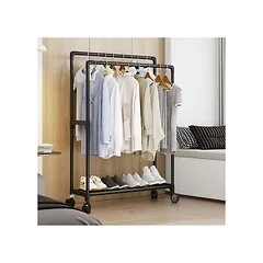 Living & Home Double Rod Metal Clothes Rack on Wheels