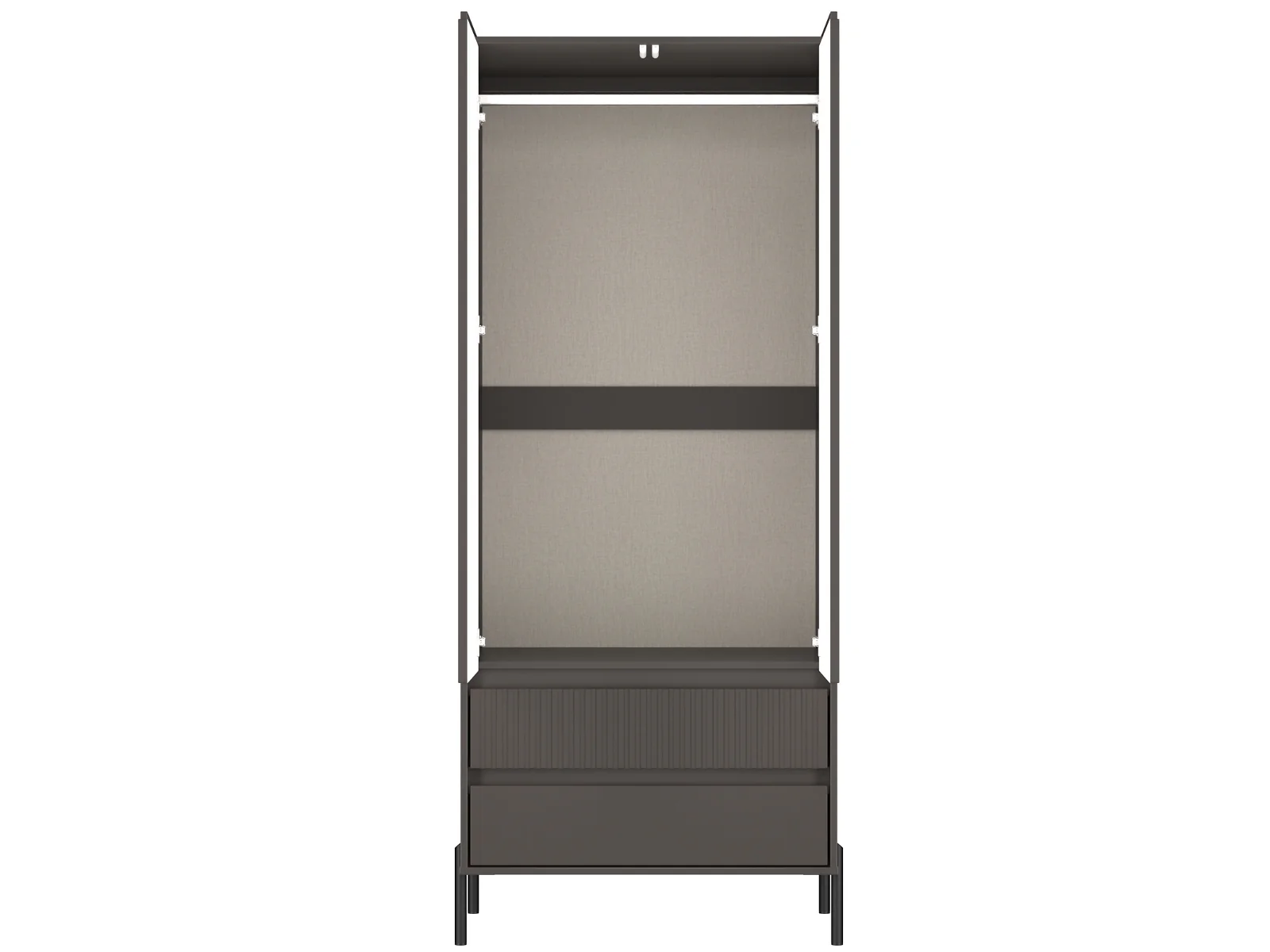 Tall slim wardrobe with mirror door and neutral color finish