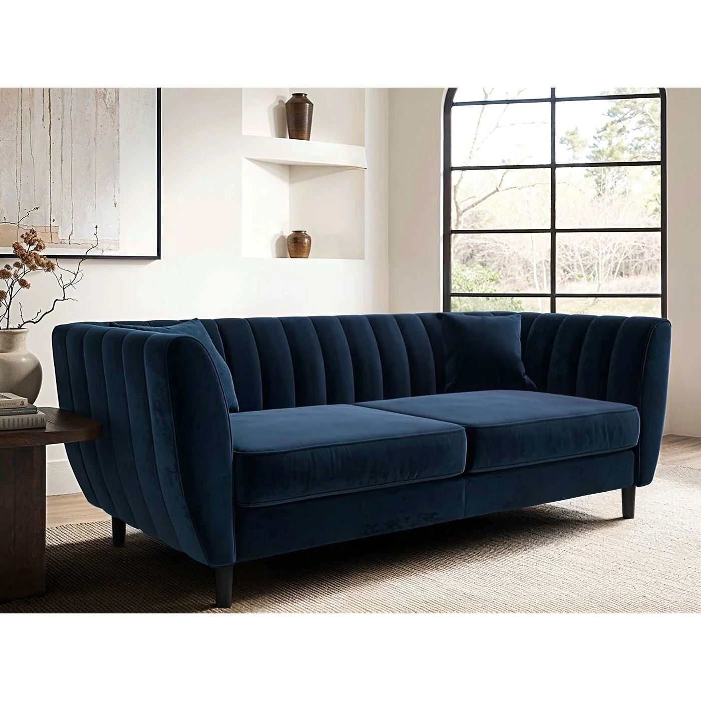 SOLACE+CO Remi 3 Seater Mid Century Navy Velvet Sofa image 2