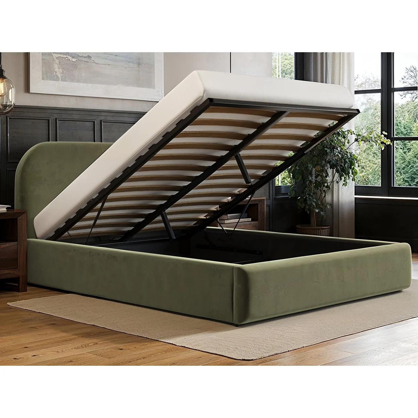 Flair Alba Khaki Velvet Ottoman Bed image 3