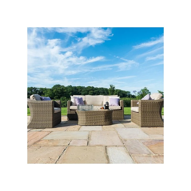 Maze Rattan Winchester 3 Seat Sofa Set with Fire Pit Coffee Table image 4