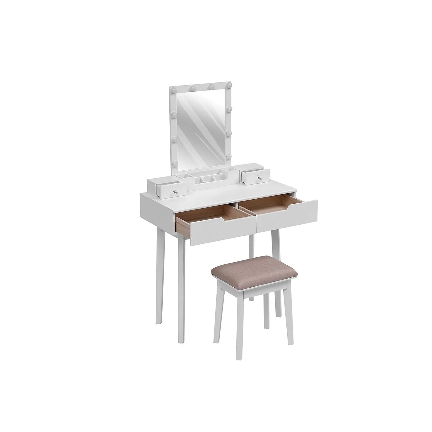 Living & Home Modern Makeup Desk Set with Lighted Mirror and Stool image 7