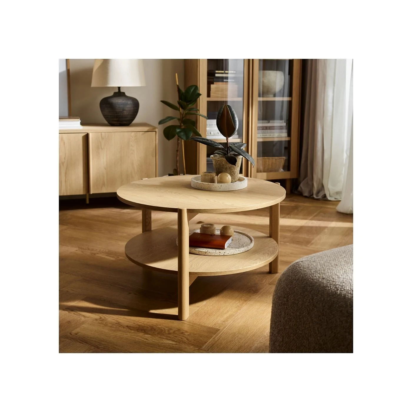 Vox Well Round Coffee Table with Rotating Shelf