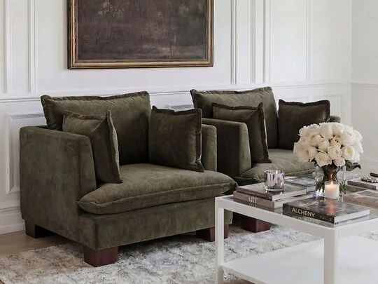 LPD Suffolk olive green chenille armchair