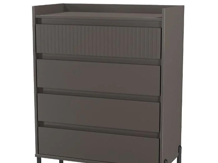 Modern bedroom storage unit with smooth drawers